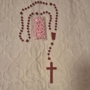 2 Vintage Beaded Rosarys with Cross..one burgundy..other Is Pink.